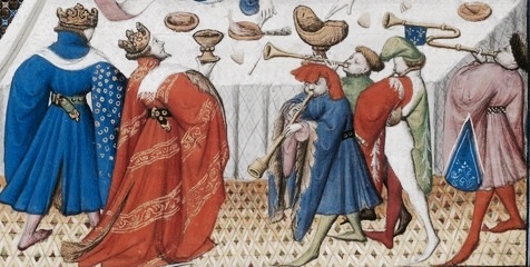 Uomini in pellanda con cintura preziosa in vita, Bibliothèque Nationale de France, 1400 - 1410