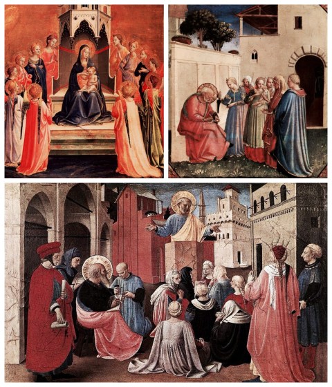 Beato Angelico. Madonna con il Bambino e dodici angeli. L'imposizione del nome al Battista. Predica di San Pietro alla presenza di San Marco