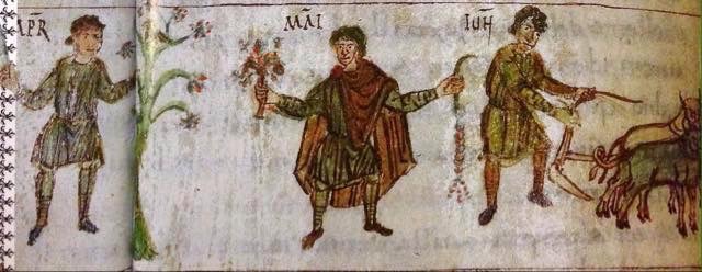 Attività stagionali, contadini sotto il dominio di Carlo Magno. Calendario dei Mesi, Abbazia San Pietro, Salisburgo