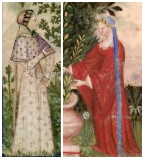 Capperoni femminili da Tacuinum Sanitatis, Pavia/Milano, fine XIV secolo