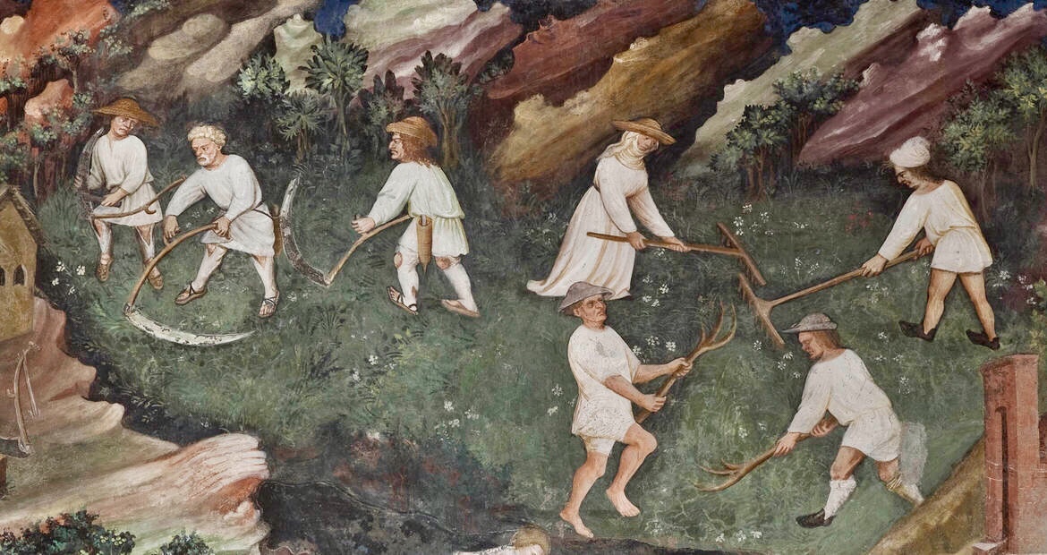 I contadini, particolare del “Mese di luglio”. Il Ciclo dei Mesi, affreschi nella Torre dell'Aquila nel Castello del Buonconsiglio di Trento dipinti dal maestro Venceslao (documentato dal 1397)